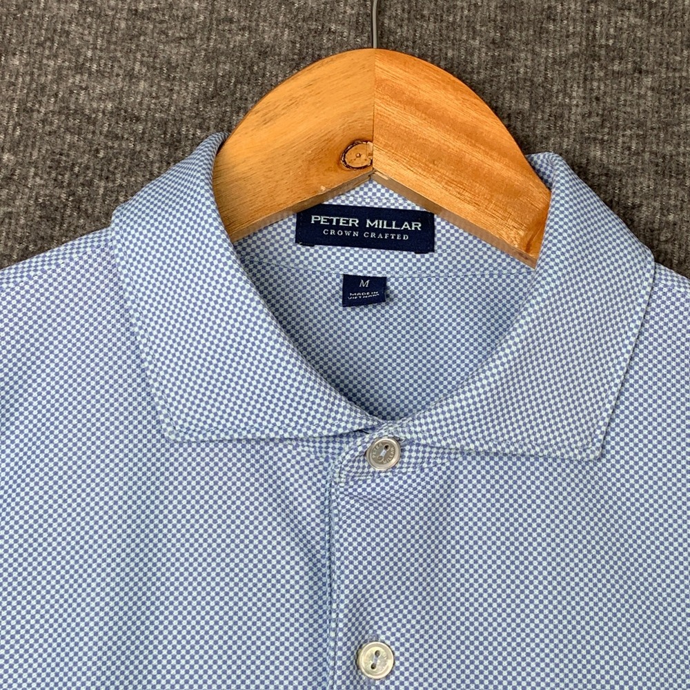 Peter Millar Crown Crafted Polo Men Medium Blue Performance Stretch Luxury